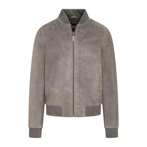 Infinity Leather Mens Soft Goat Suede MA-1 Varsity Bomber Jacket  - Dalian - Grey