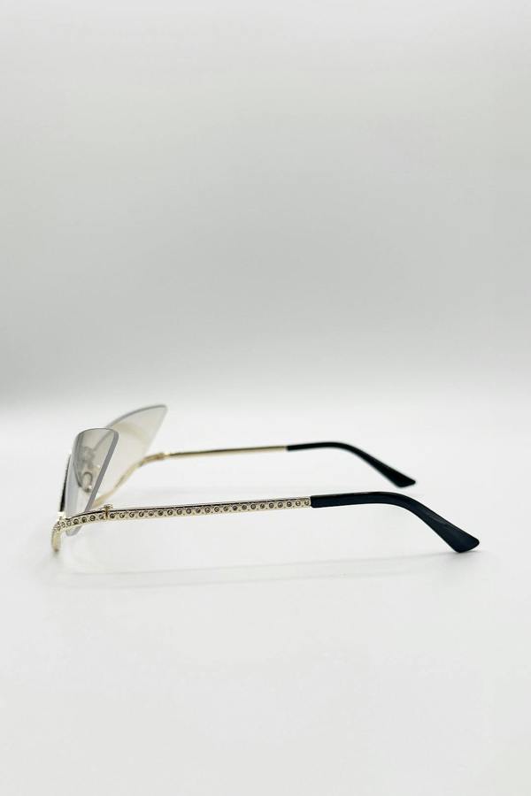 Butterfly Dimante Rimless Sunglasses In Iridescent - svnx