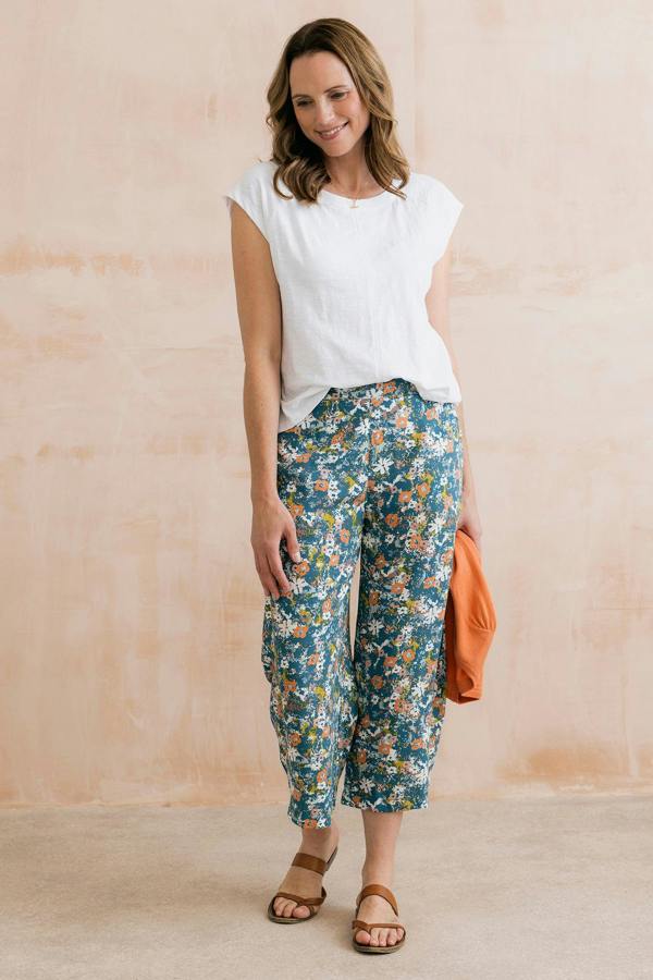 Lily & Me Greta Print Cropped Trousers Petrol