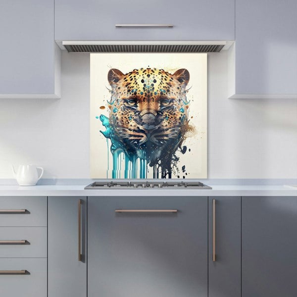 Warren Reed - Designer Leopard Face Splashart, Light Background Kitchen Splashback