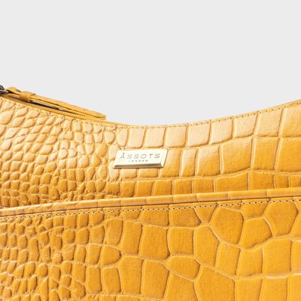 Assots London 'CAROL' Mustard Croc Real Leather Designer Crossbody Shoulder Bag