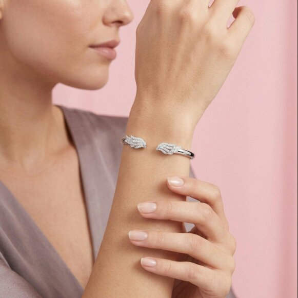 BLOOMTINE Angel Wing Chunky Sterling Silver Bangle