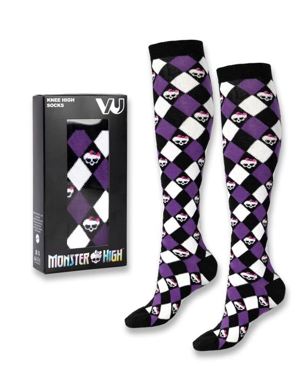 Monster High Womens Purple Argyle Skulls Knee-Length Socks