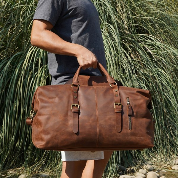 Touribag Zip Detail Genuine Leather Holdall - Brown