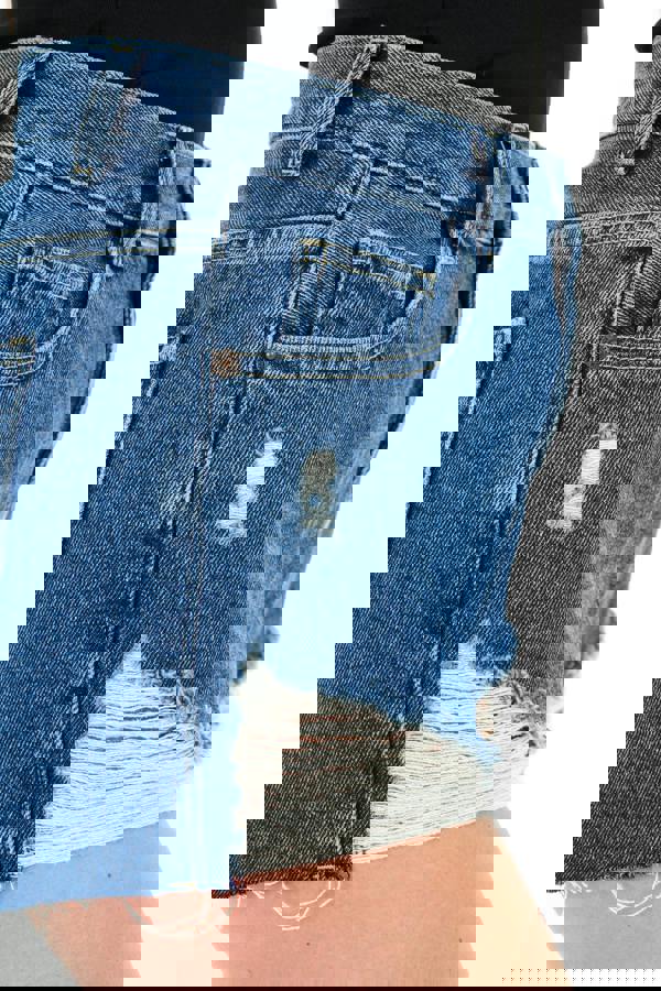 Smart Living Women's Rip Hemline Distressed Denim Shorts - Mid Blue