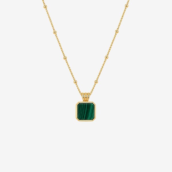 Uchi & Soto Shikaku Solid 925 silver with 18K Gold Vermeil and Malachite Square Necklace