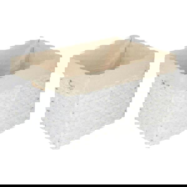 White Paper Rope Rectangular Storage Basket with White Cotton Lining