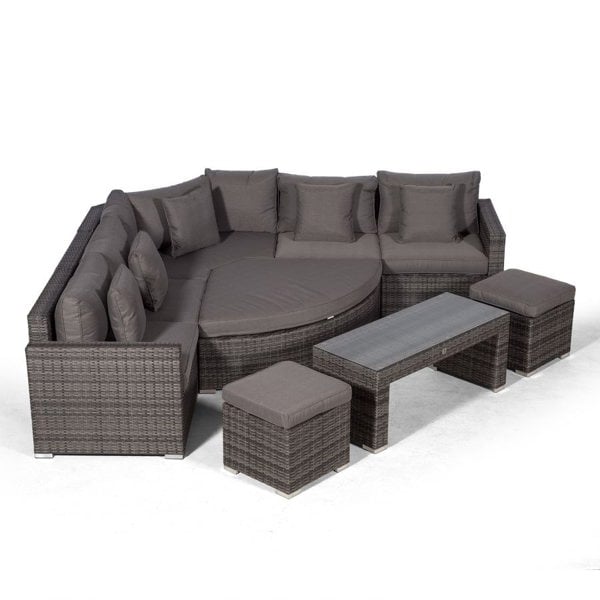 Giardino Santorini L Shape Modular 5 Seat Rattan Corner Sofa Set With Daybed Ottoman, Large Coffee Table & 2 Stools