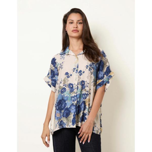 Blue Vanilla Floral Button Front Shirt