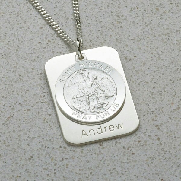 Christopher James of London Sterling Silver Personalised St Michael With Concealed St Michael's Prayer and Optional Engraving