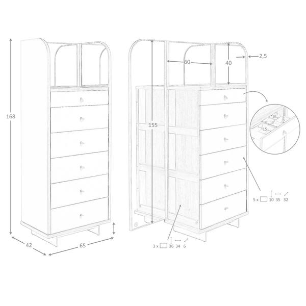 Angel Cerdá Leatherette, Walnut and Polished Steel Chest of Drawers With Mirror 7206