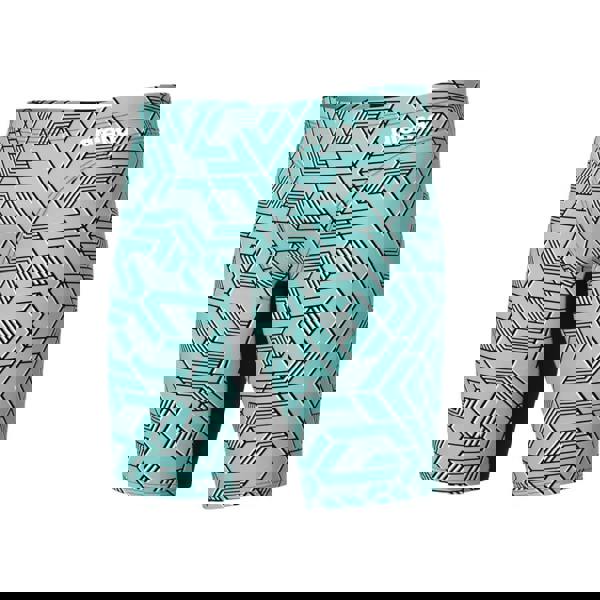 Arena Escape Swim Jammer in black water with blue geometric trunks