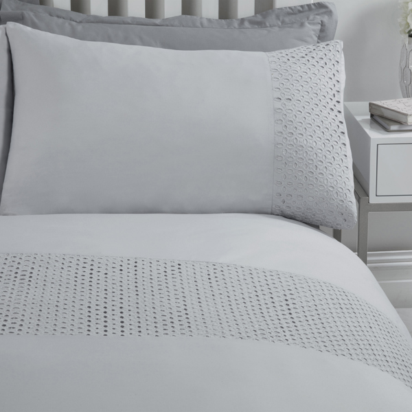 Smart Living Luxury Super Soft Stylish Lace Panel Duvet Cover with Pillowcases - Silver/Grey