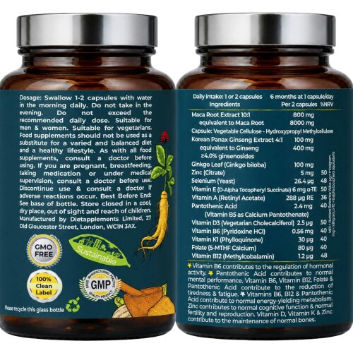 Dietapplements Maca, Korean Ginseng & Ginkgo Biloba Complex