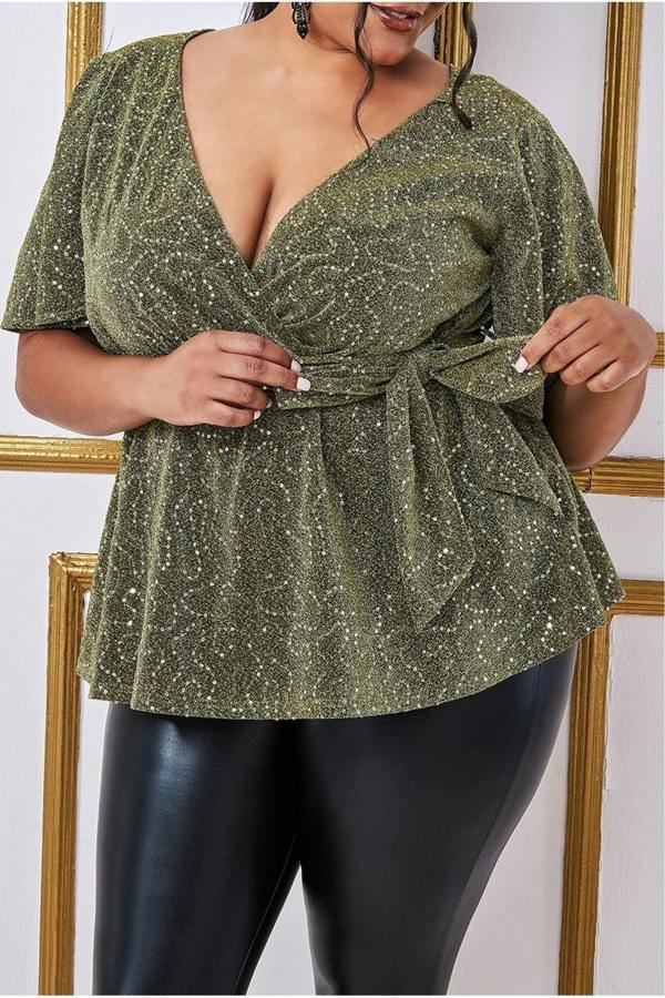 Lurex Flutter Sleeve Wrap Top - Gold T204P