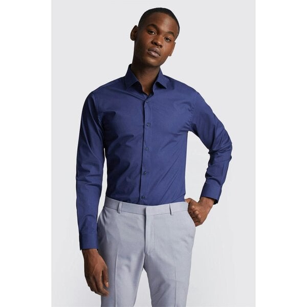 Limehaus Slim Fit Navy Stretch Cutaway Collar Shirt