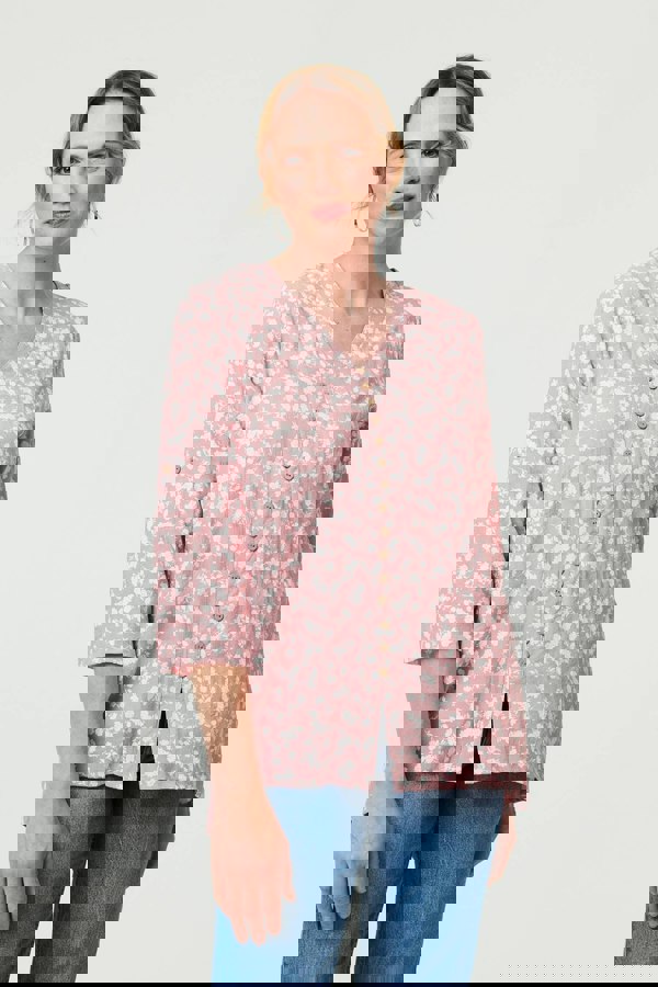 Pink | Ditsy Floral 3/4 Sleeve Curve Hem Top
