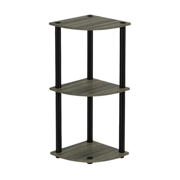 WALPLUS Contemporary Turn-N-Tube 3-Tier Corner Display Rack Multipurpose Shelving Unit, French Oak Grey/Black for Living Room