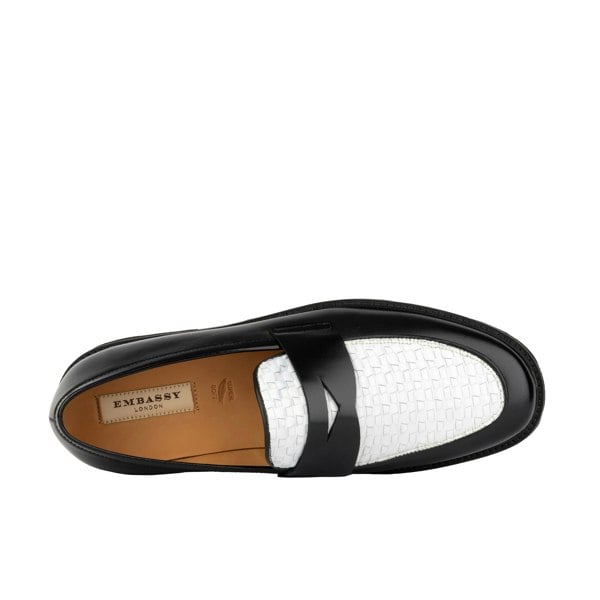 Embassy London Sunkin - Black & White - Men's leather woven slip-on loafer
