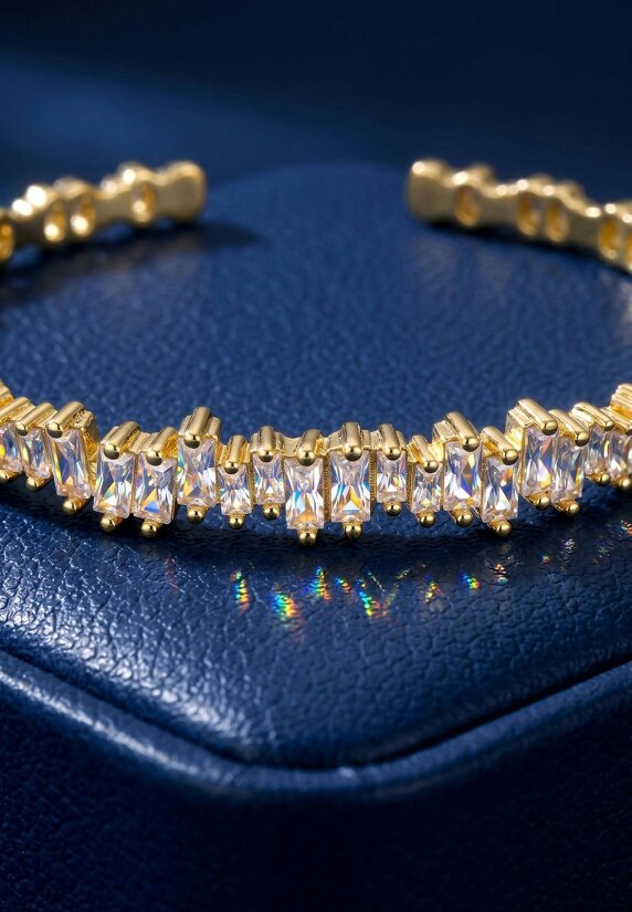 Latelita Baguette Ice Cuff Bangle Gold White
