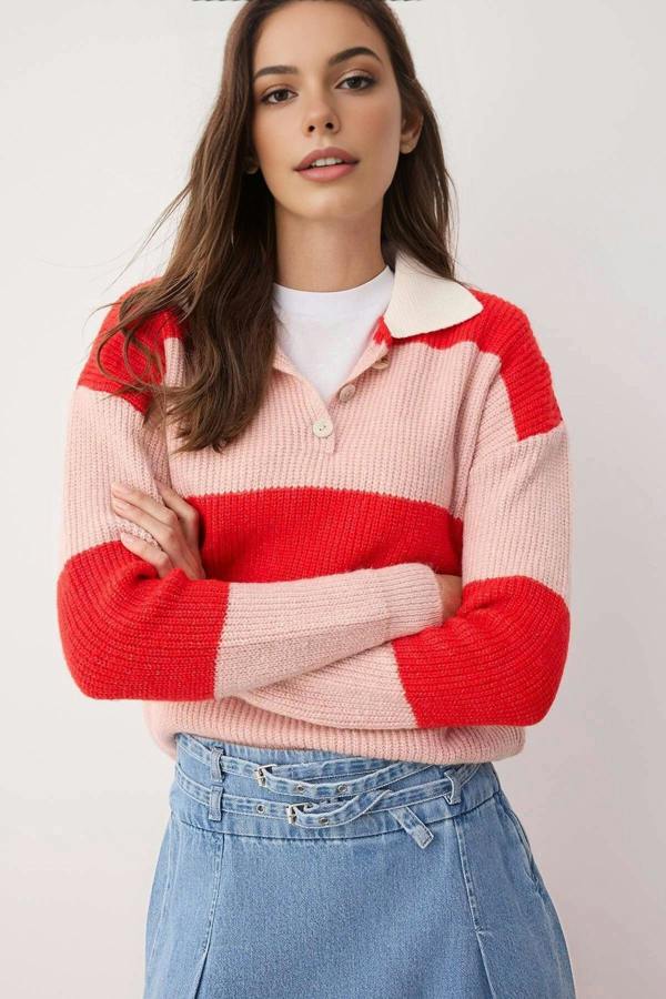 WOVCOR Soft-Textured Polo Neck Knit Sweater