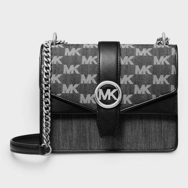 Michael Kors Greenwich Small Logo Jacquard Denim Crossbody Bag Black Noir