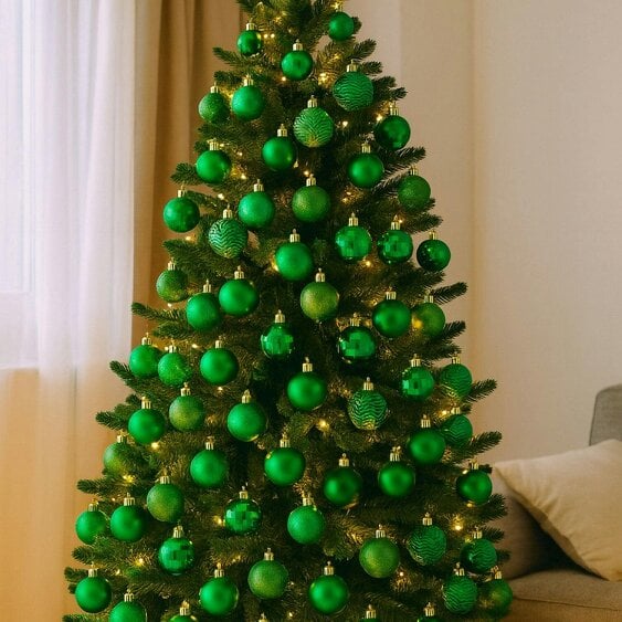 Neo Green 36 Christmas Tree Ornaments Set Baubles Glitter Balls Holiday Festive Decorations Assorted Sizes Colours Home Party Décor