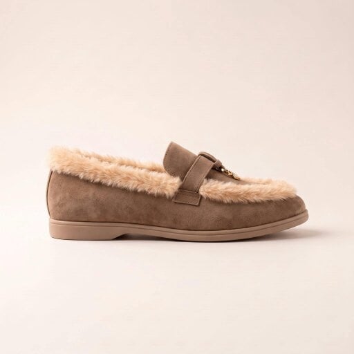Love Lemonade Mollie Faux Suede Fur Lined Flat Penny Detail Moccasin Loafers Mocha