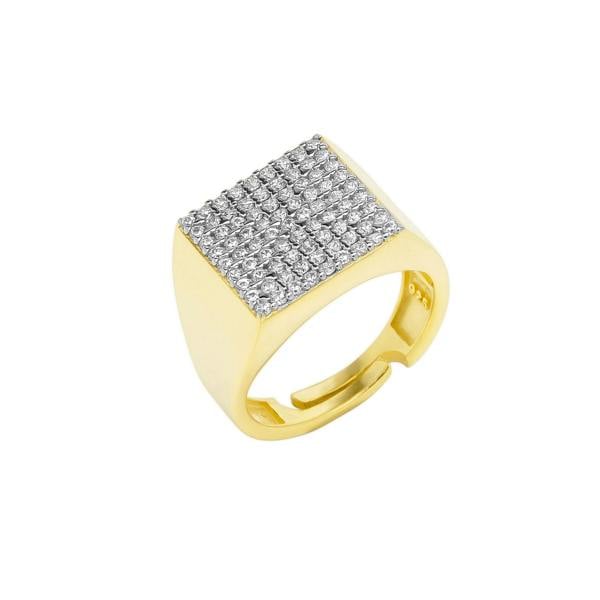 Spero London Sterling Silver Square Pave Signet Ring