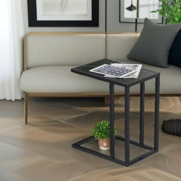 Rafaelo Mobilia Industrial C Shaped Side Table Marble Effect