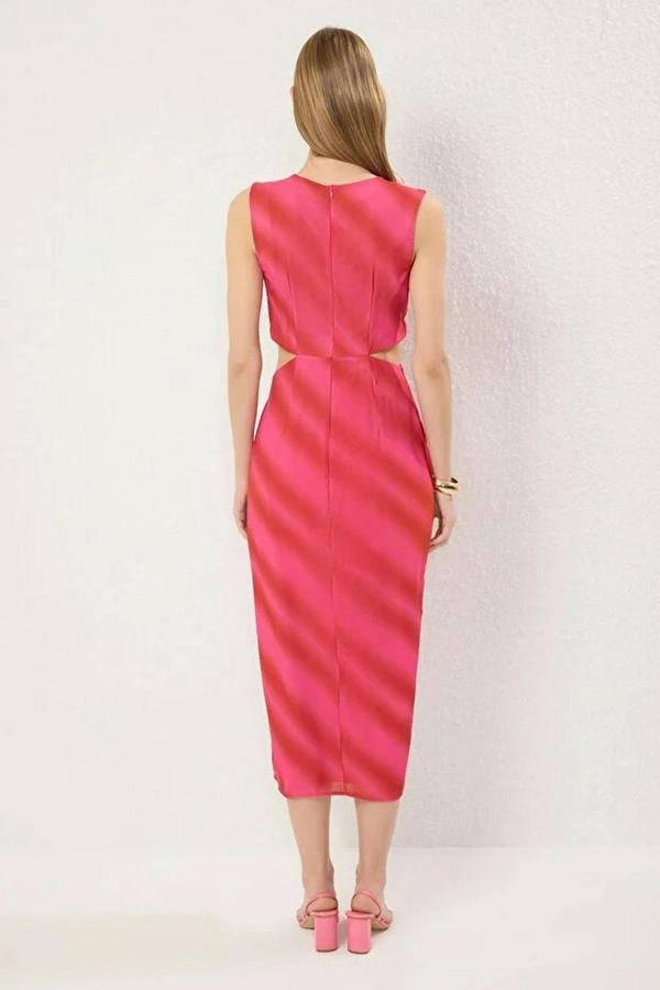 WOVCOR Abstract Patterned Maxi Woven Dress with Waist Detail