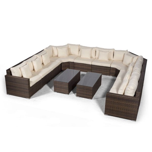 Giardino Santorini U Shape Modular 10 Seat Rattan Sofa Set With 2 Large Coffee Tables