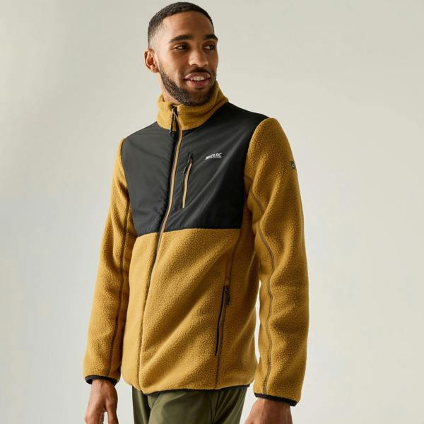 Regatta Mens Morran Water Resistant Full Zip Fleece Jacket - Wood Brown/Black - 