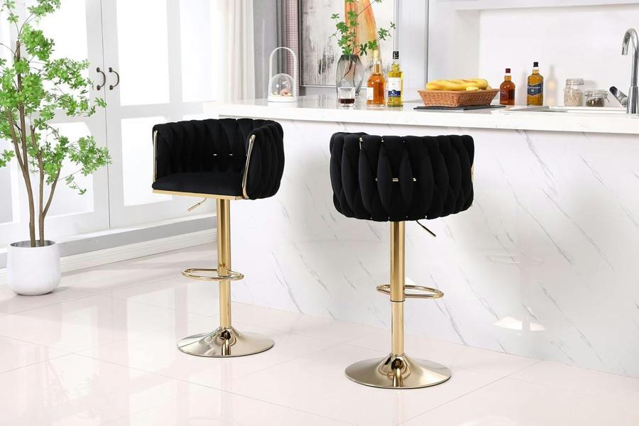 HYGRAD BUILT TO SURVIVE Velvet Swivel Bar Stools with Gold Base – Set of 2 | HYGRAD®