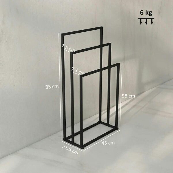Freestanding Towel Rack, Steel Towel Rail Holder with 3 Bars, Black