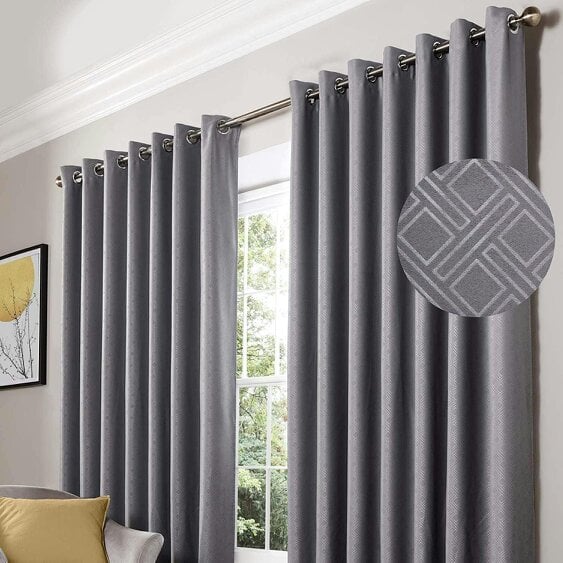 Diamond Blackout Curtains Eyelet Curtains - Silver