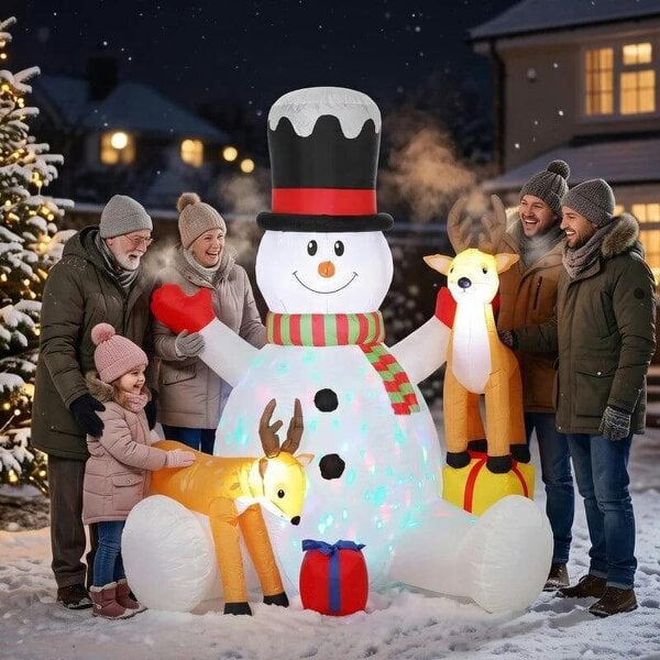 Bobobiy 7ft Giant Christmas Inflatable Snowman with 2 Reindeer, Outdoor Blow Up Christmas Decoration with LEDs, Bag - White
