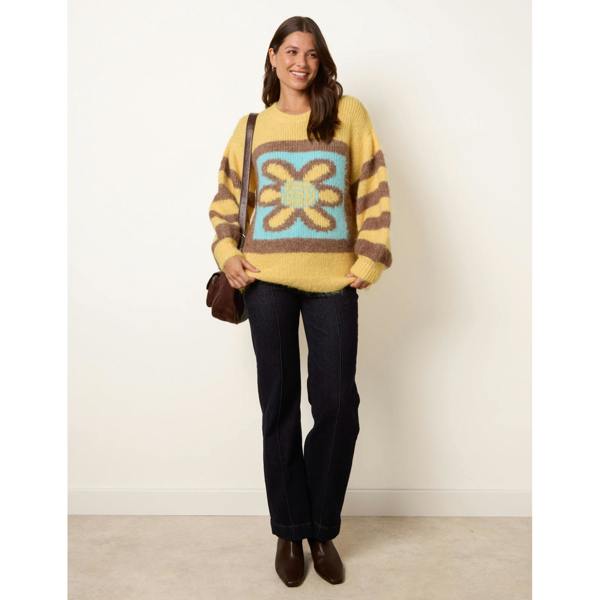 Blue Vanilla Retro Flower Print Balloon Sleeve Jumper