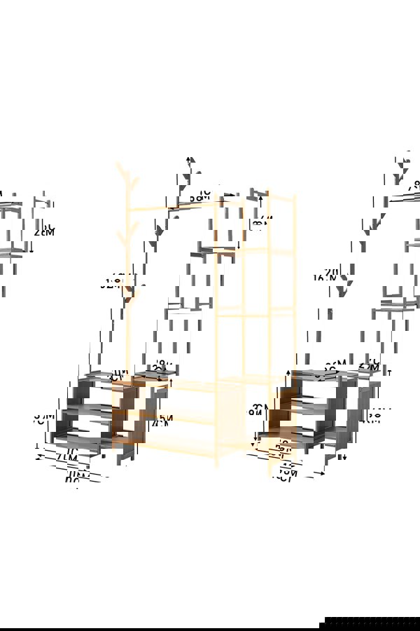 Living and Home 162CM Bamboo Clothes Garment Rack with Storage Shelves Bedroom Classic Style