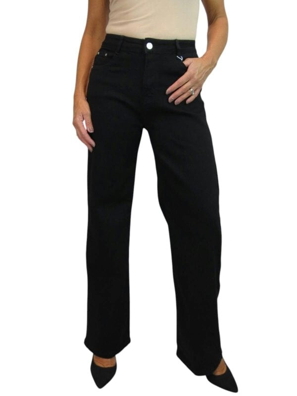 Paulo Due Women's High Waist Wide Straight Leg Stretch Jeans - Black