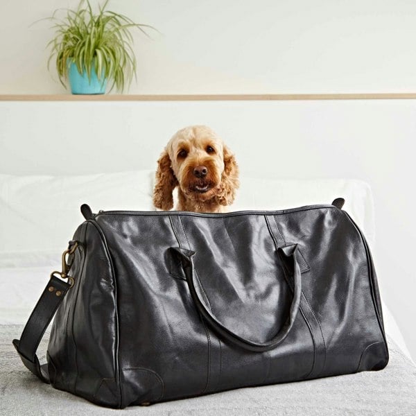 Paper High Large Black Leather Weekend Holdall