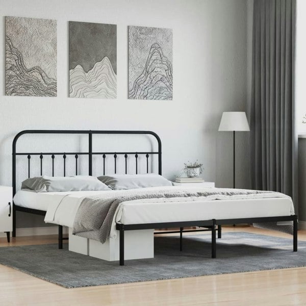 Berkfield Metal Bed Frame with Headboard Black 183x213 cm