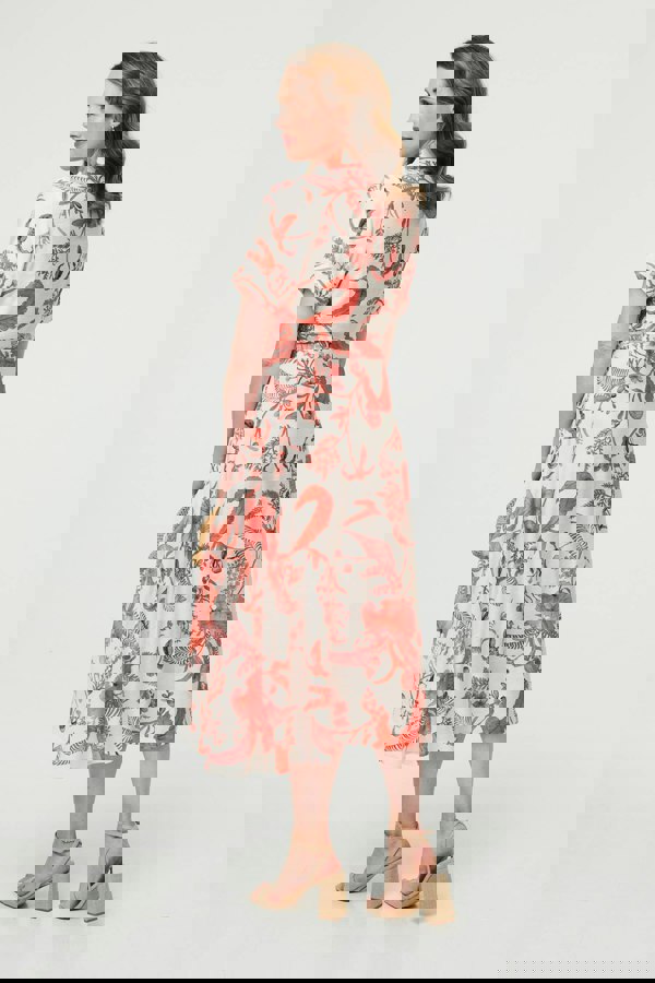 Pink | Printed Tie Waist Shirt Midi Dress
