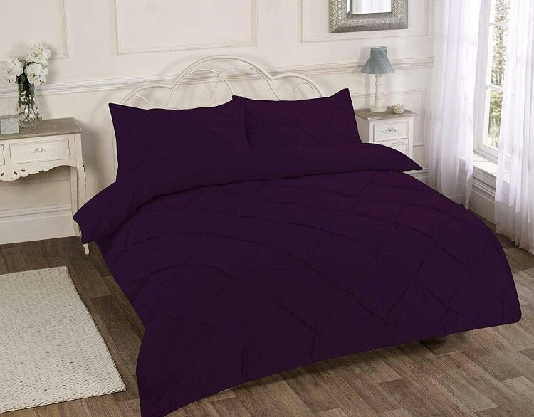 Night Zone Alexandra Pintuck Polycotton Duvet Cover Set – Easy Care Textured Bedding - Plum