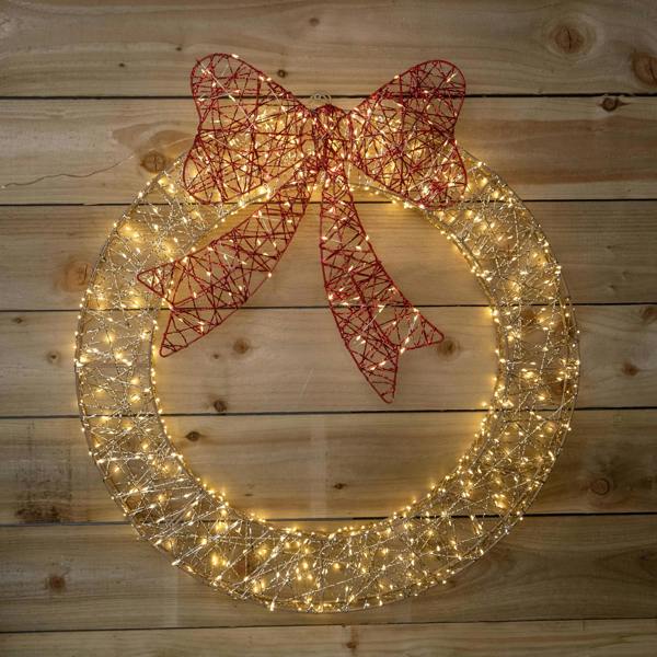 Samuel Alexander 70cm Light Up Christmas Wreath with 750 Warm White LEDs, Timer & Red Bow