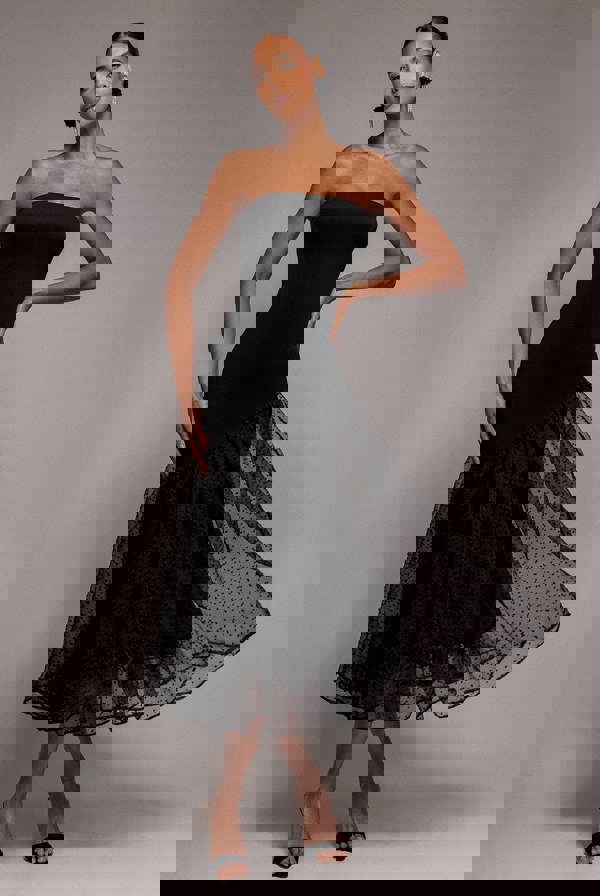 Strapless Asymmetric Tiered Midaxi Dress - Black DR5092