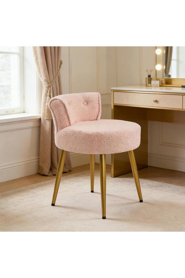 Living and Home Teddy Fleece Dressing Table Stool with Iron Legs