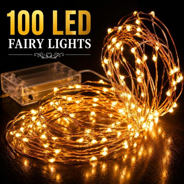 10M Warm White LED String Lights, 100 Micro Rice Lights, Gold Copper Wire, Battery Operated Indoor Fairy Lights image 9