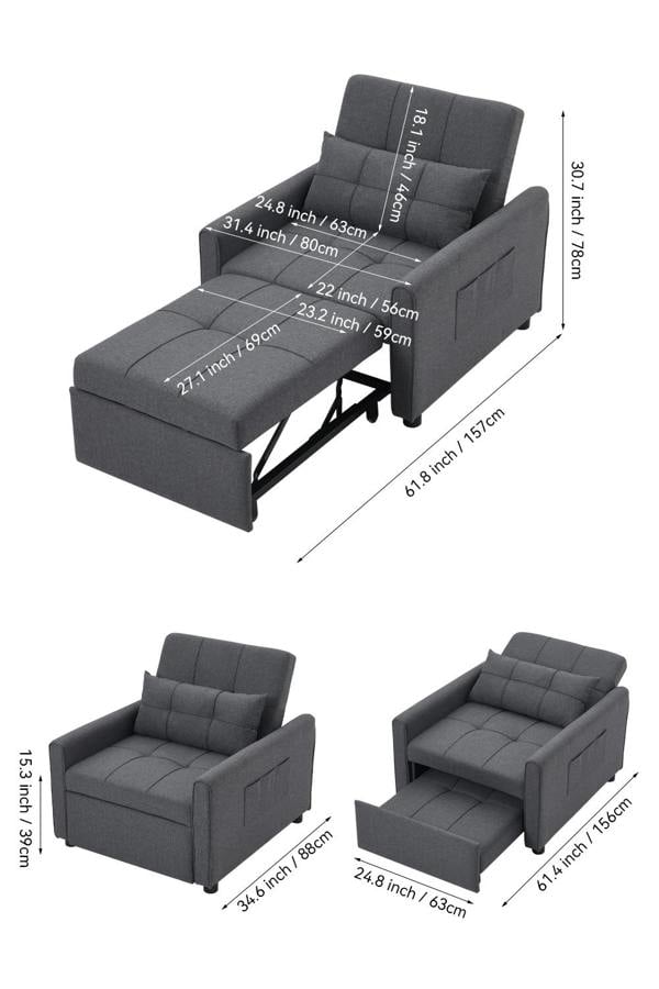 Living and Home Three-in-One Versatile Single Sofa Bed with Pillow