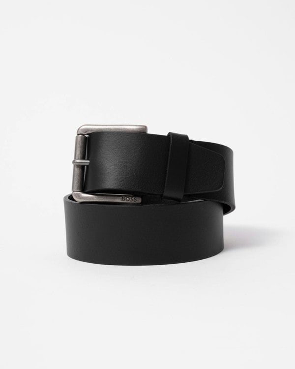 BOSS Orange Joris Mens Italian Leather Belt with Engraved Buckle - Black 001